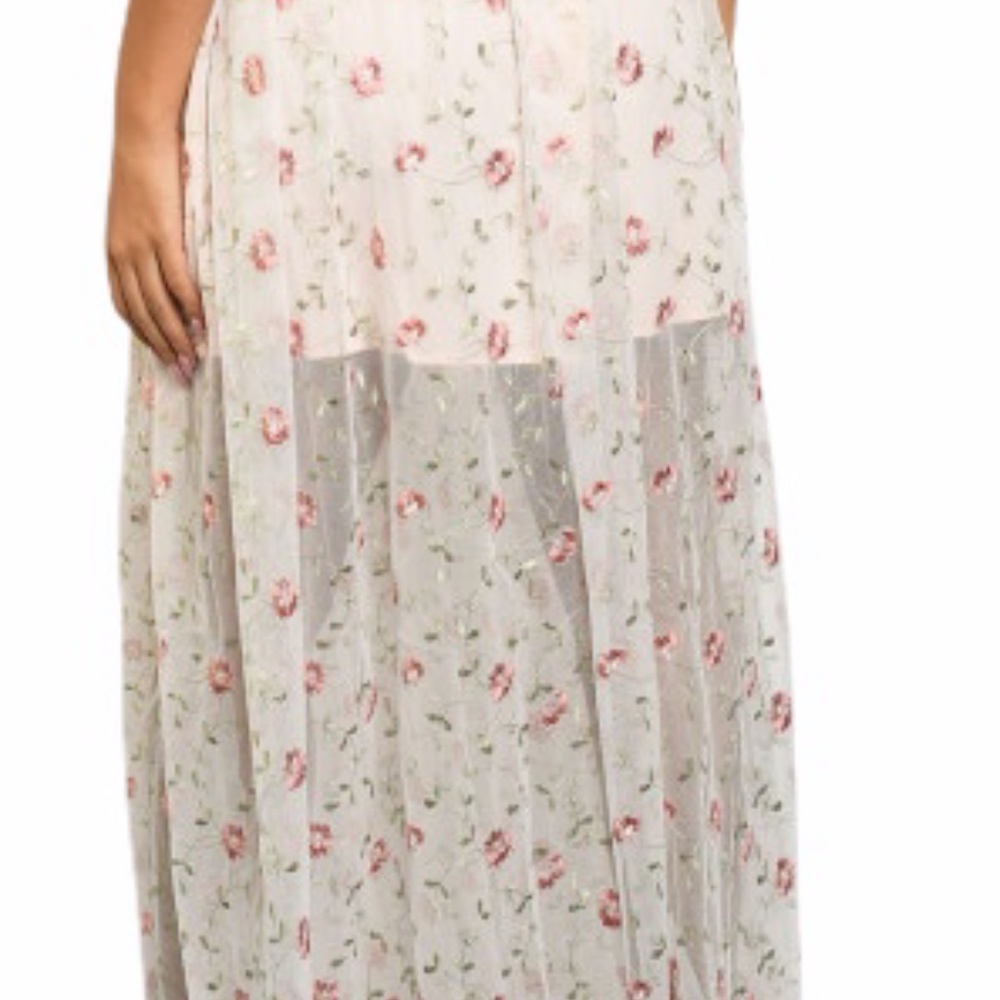 S M L PINK WITH FLOWER PRINT EMBROIDERY DRESS NWT - Picture 5 of 7